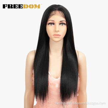 Magic Straight 26  Inch Lace Front Wigs For Black Women Middle Part Heat Resistant Hair Straight Black Synthetic Lace Front Wigs